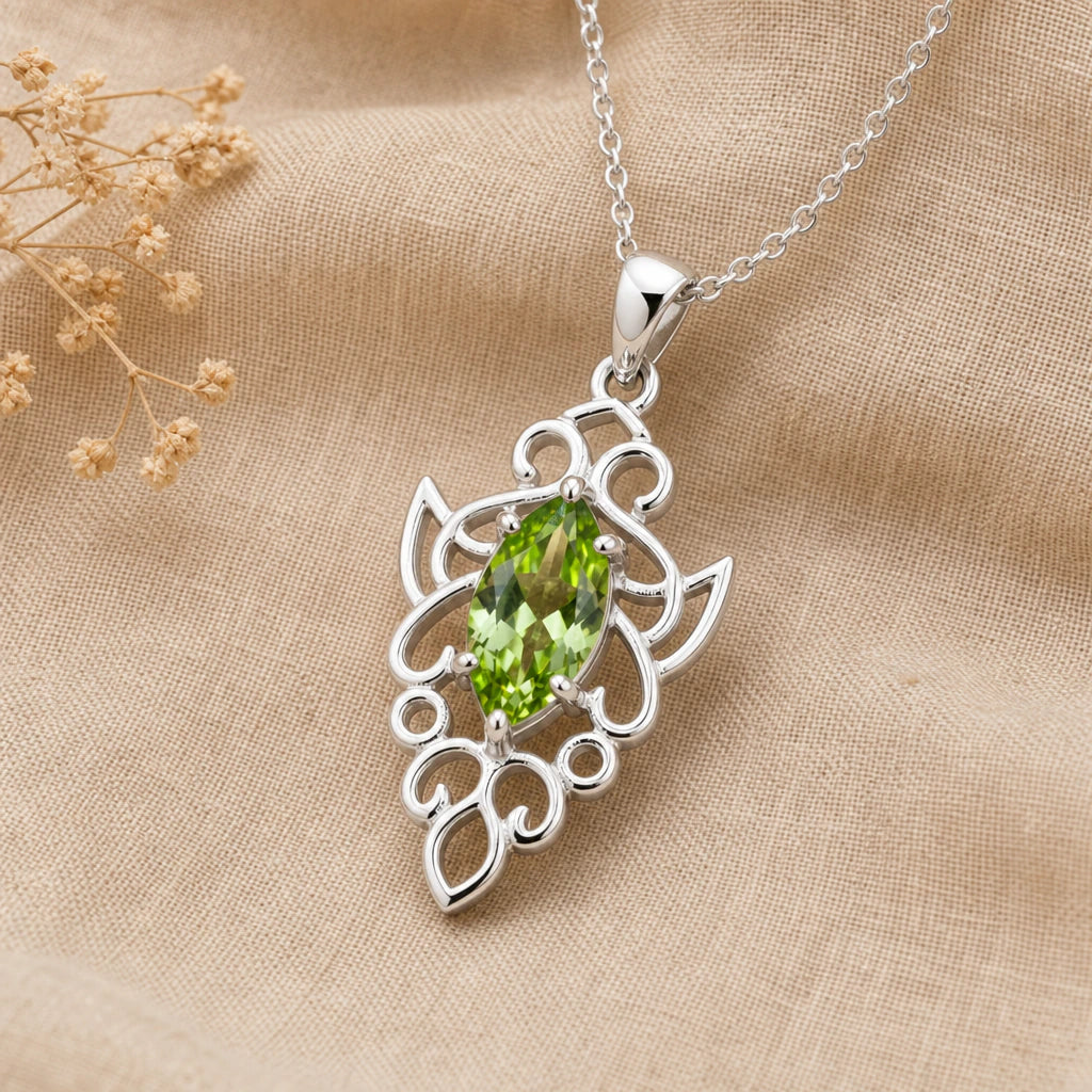 Elven Scroll Birthstone Pendant Necklace in sterling silver, second view
