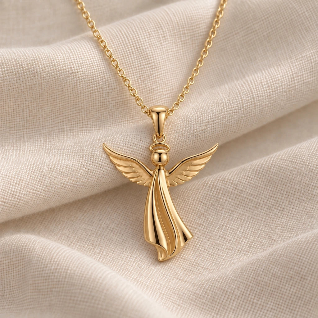 Sculpted Angel pendant necklace in an 18k gold plated finish