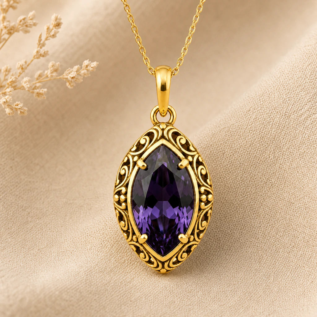Queen's Eye Birthstone Pendant Necklace in 18k gold plated sterling silver