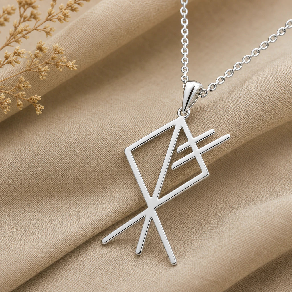 Viking Wolf Bind Rune Pendant Necklace in sterling silver, second view