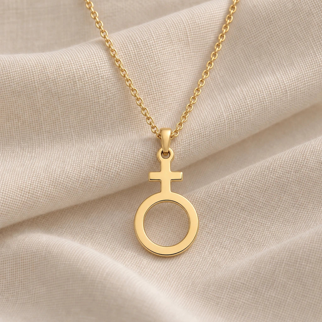 Antimony Alchemy Symbol pendant necklace in an 18k gold plated finish