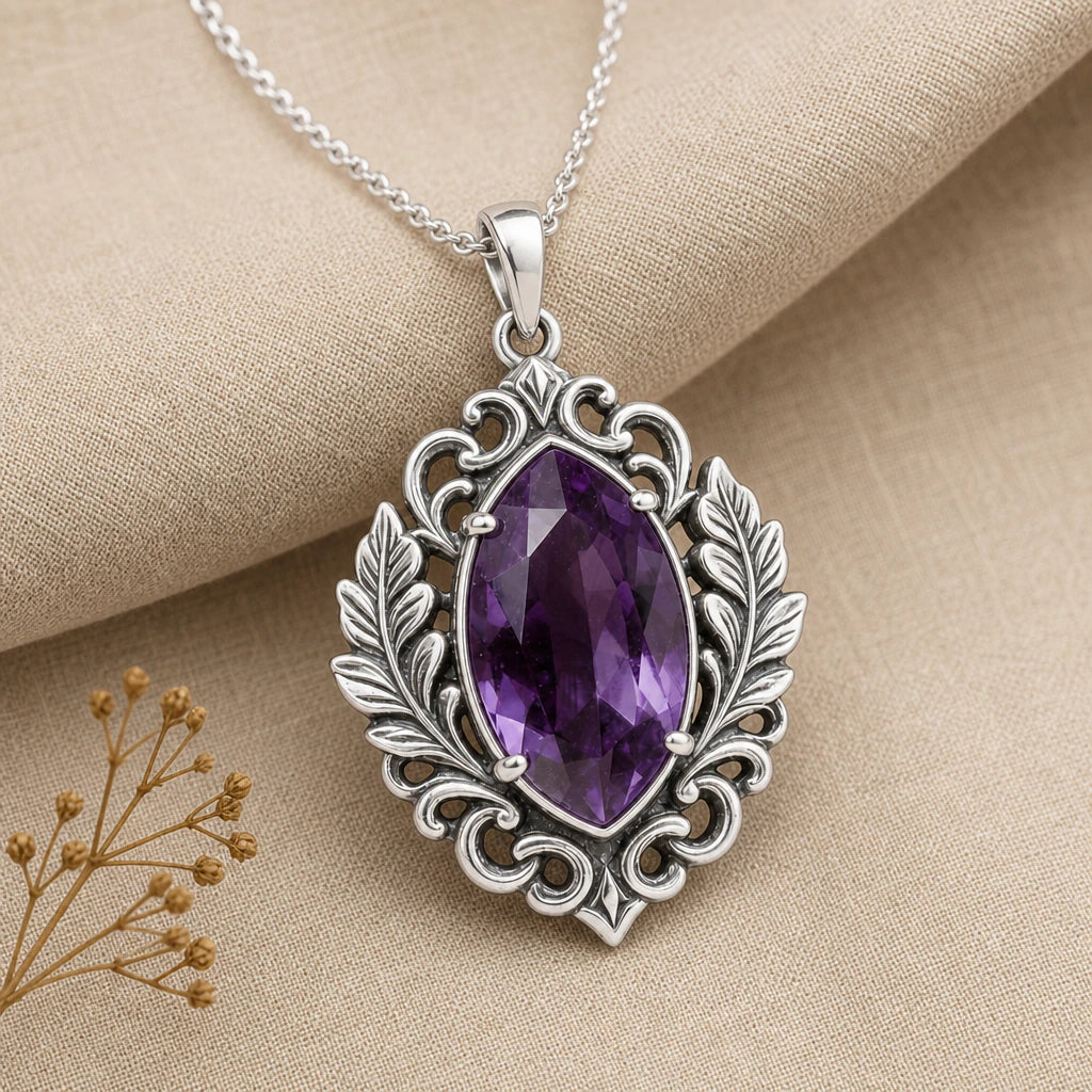 Laurel Spray Personalised Birthstone Pendant Necklace in sterling silver, second view