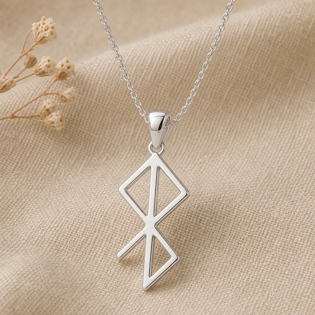 Inner Peace Rune Pendant Necklace in sterling silver, second view