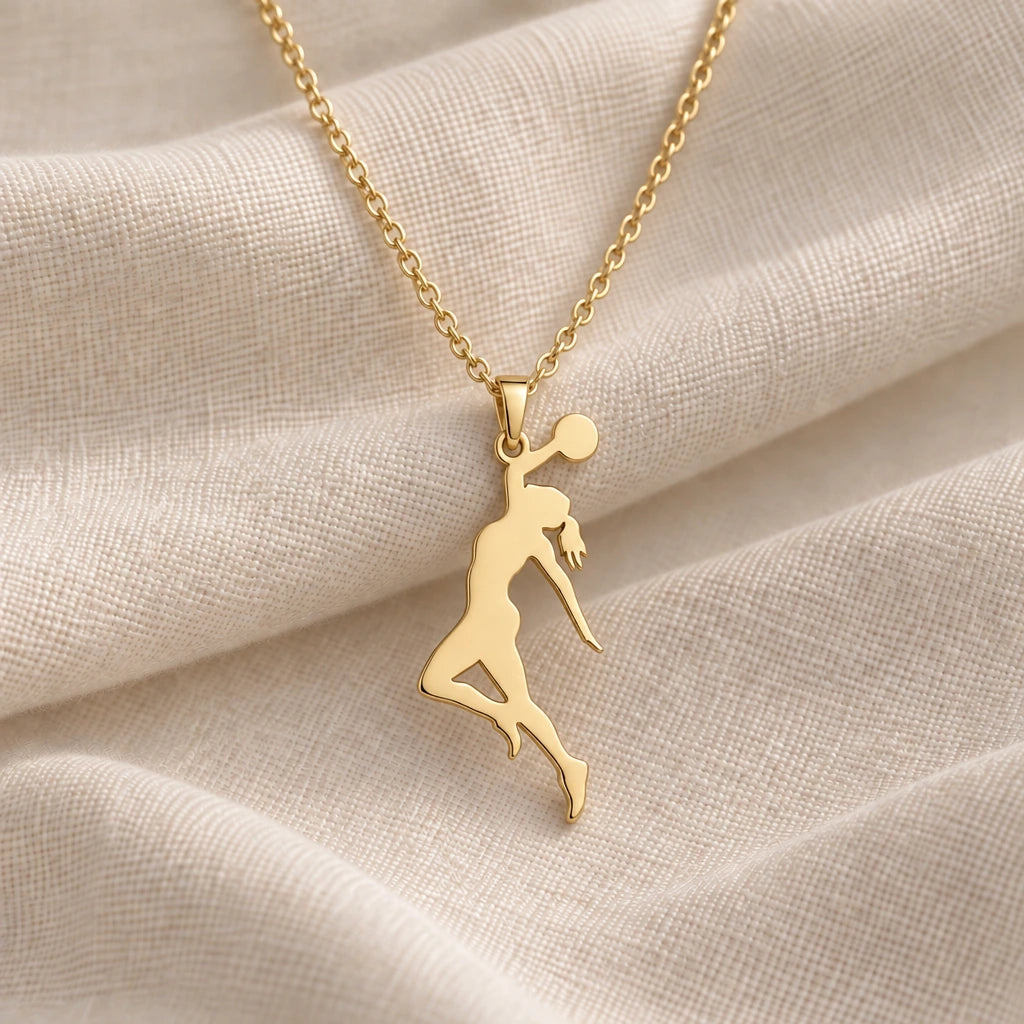 Basketball Jump Shot pendant necklace in an 18k gold plated finish
