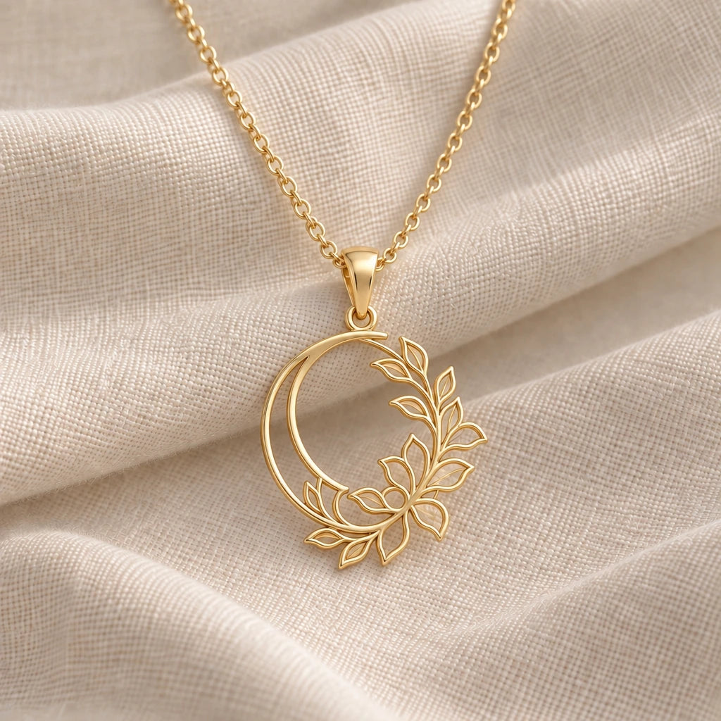 Crescent Petal Frame pendant necklace in an 18k gold plated finish