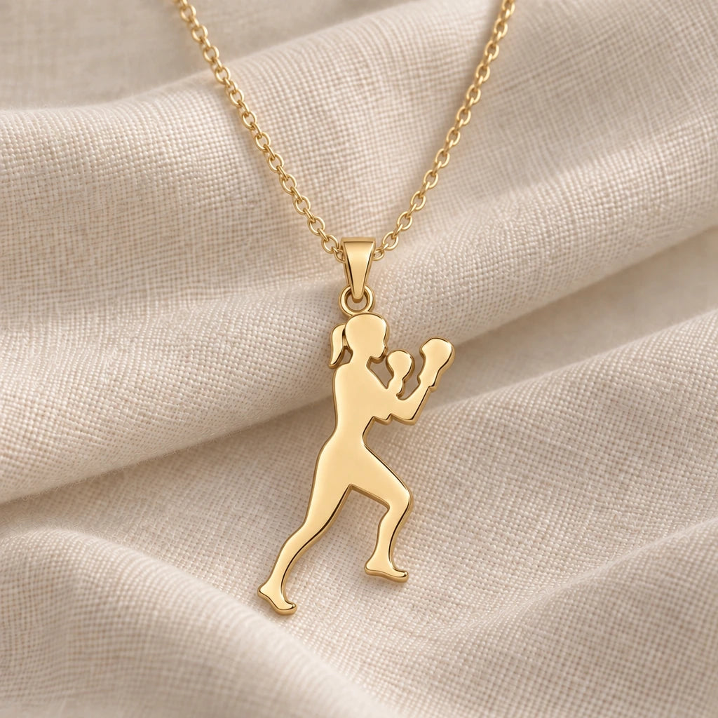 Boxer Woman Guard pendant necklace in an 18k gold plated finish