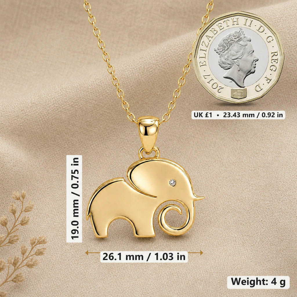 Lucky Elephant Pendant Necklace size guide, 19 by 26.1 mm