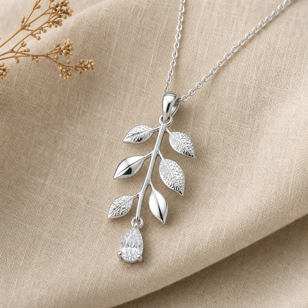 Willow Branch Birthstone Drop Pendant Necklace in sterling silver