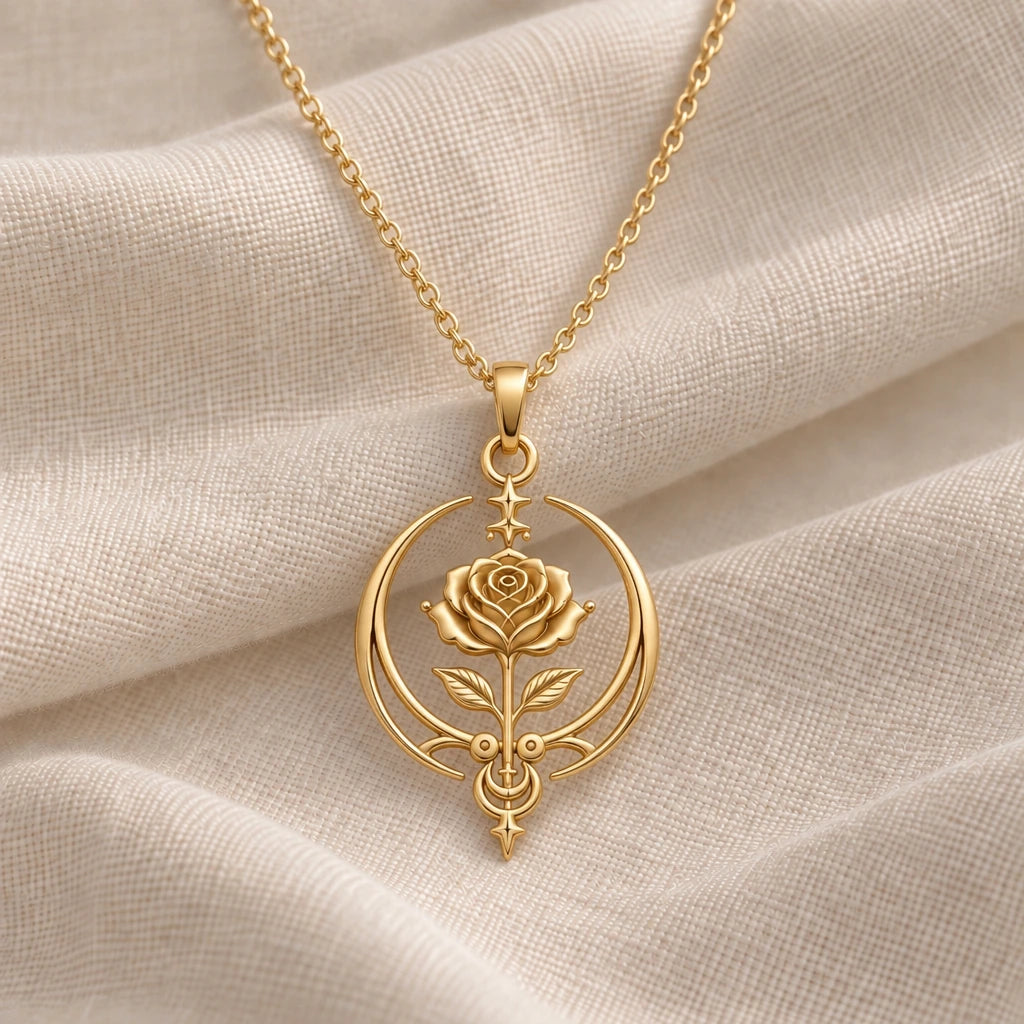 Eternal Rose Sigil pendant necklace in an 18k gold plated finish