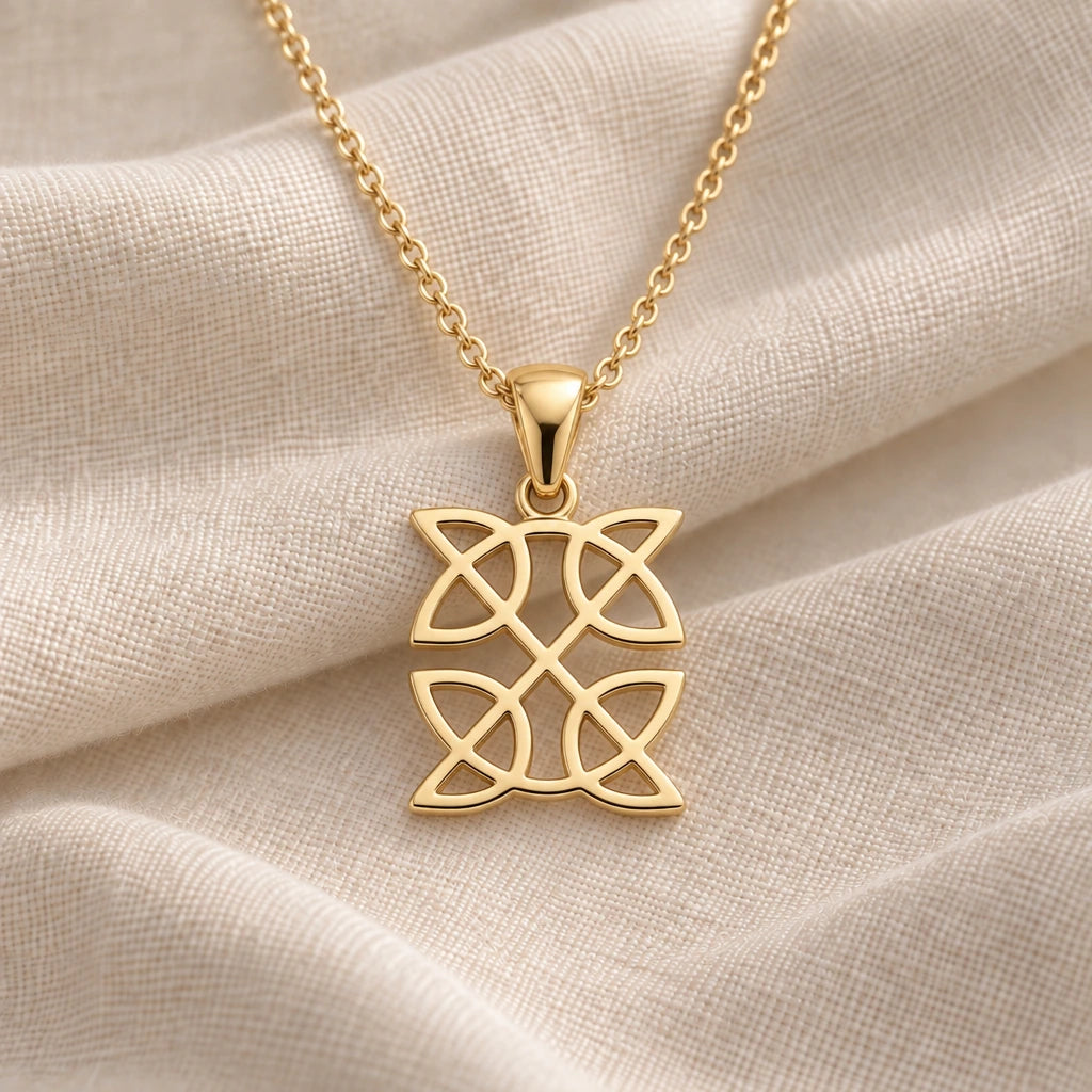 Celtic Square Knot pendant necklace in an 18k gold plated finish