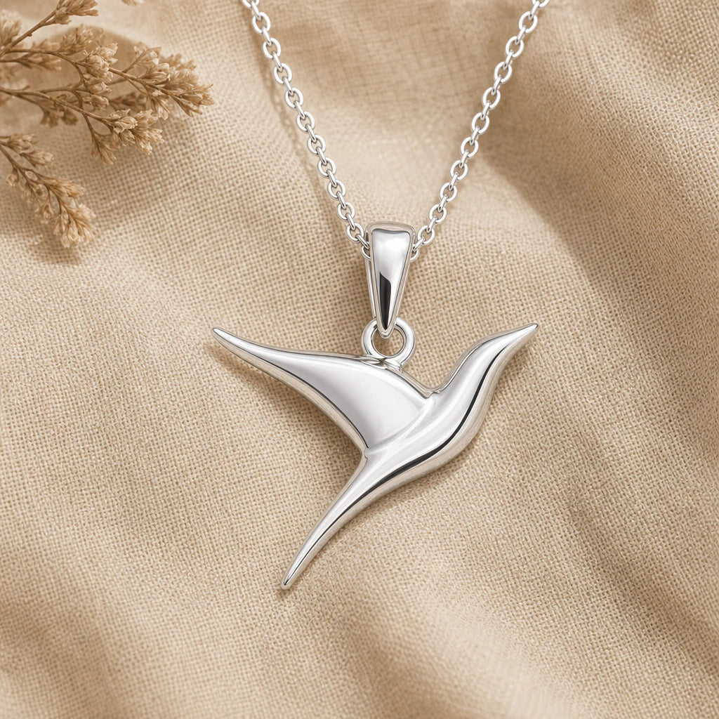 Hummingbird Flight Pendant Necklace in sterling silver, second view