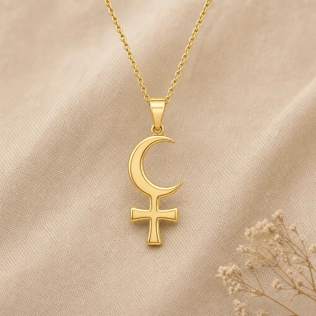 Crescent Venus Symbol Pendant Necklace in 18k gold plated sterling silver