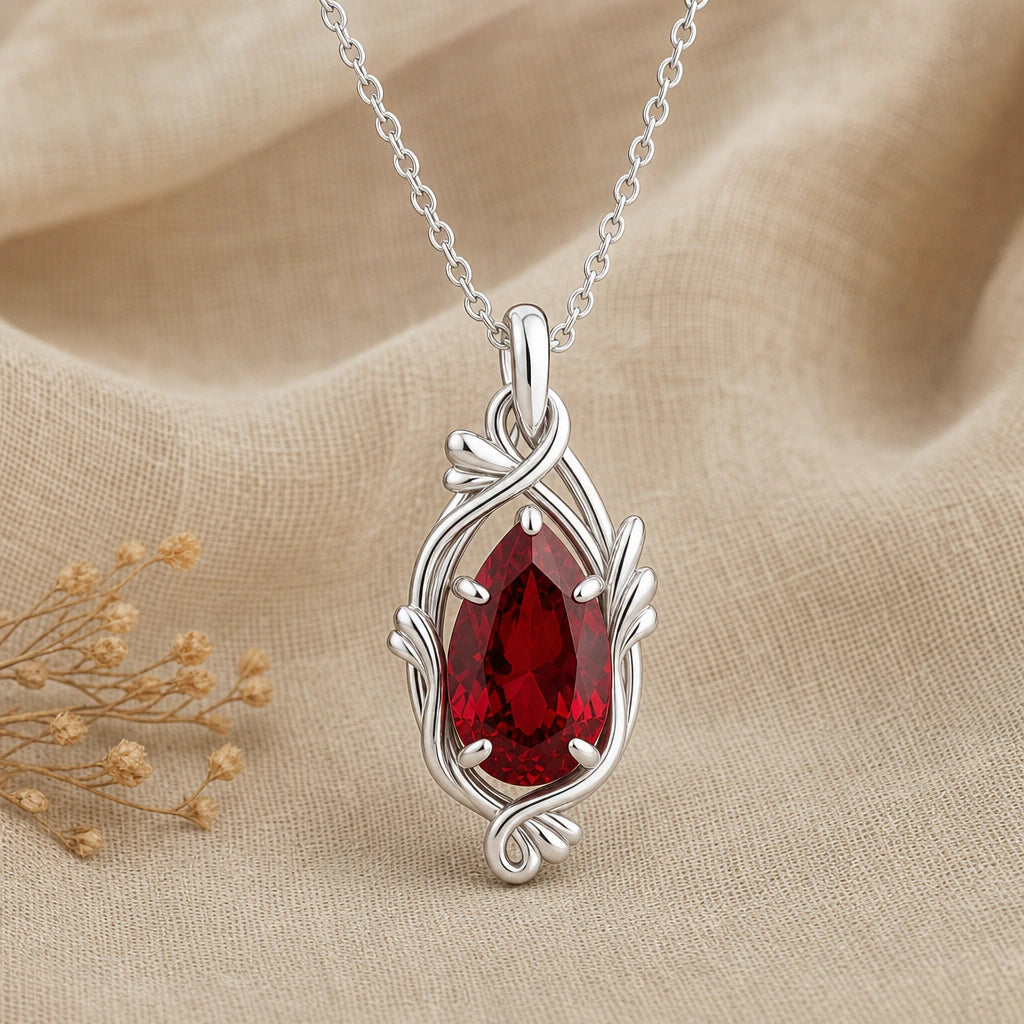 Tendril Teardrop Birthstone Pendant Necklace in sterling silver, second view