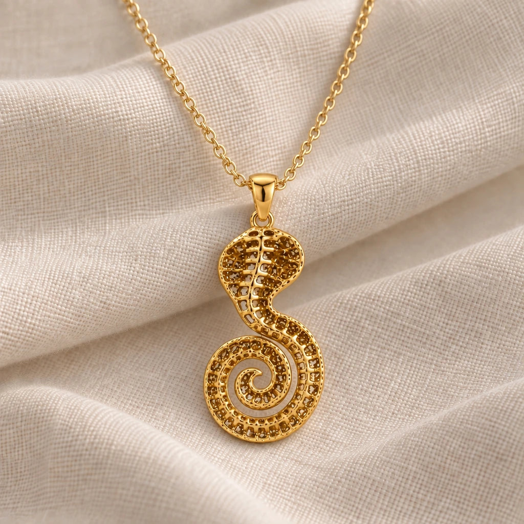 Sacred Cobra Fossil pendant necklace in an 18k gold plated finish