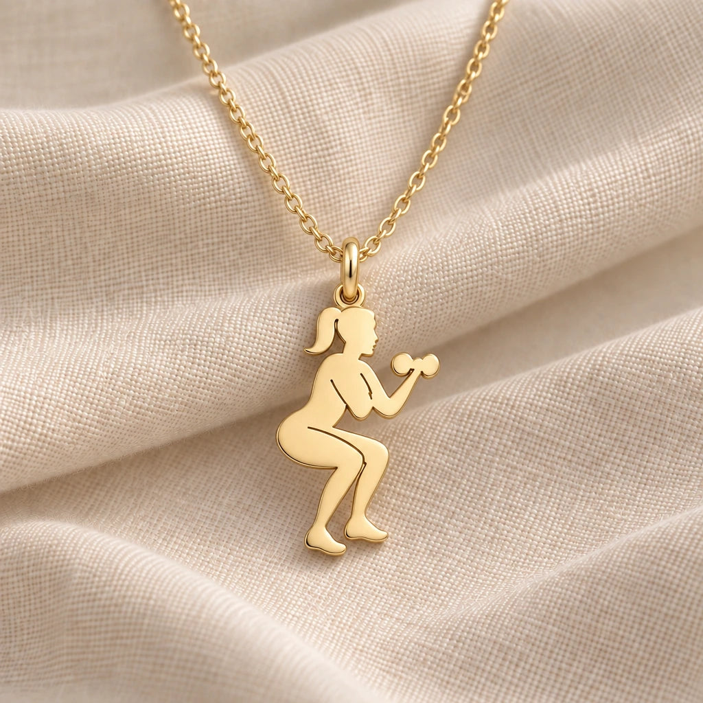 Fitness Squat Woman pendant necklace in an 18k gold plated finish