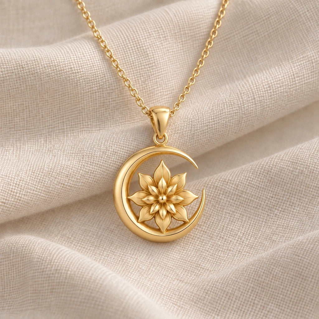 Eclipse Bloom Moon pendant necklace in an 18k gold plated finish