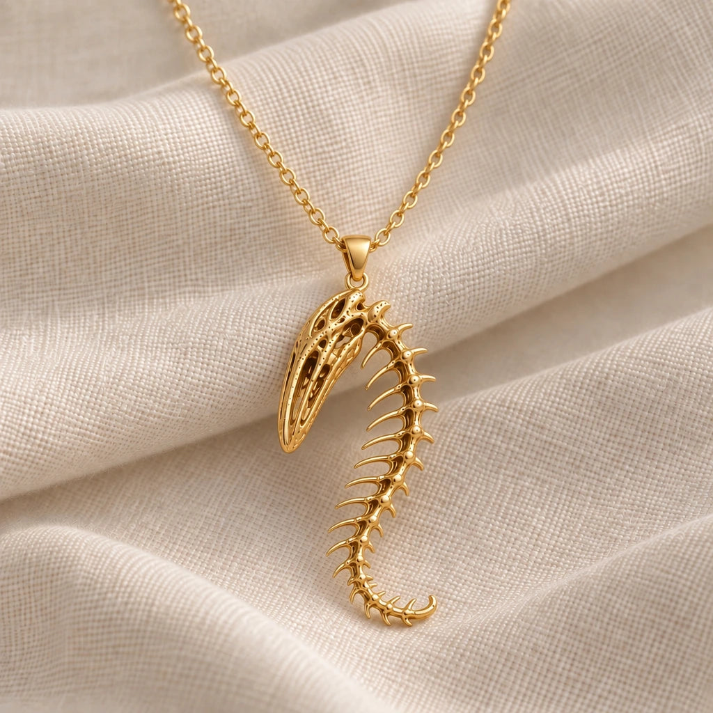 Whale Spine Relic pendant necklace in an 18k gold plated finish