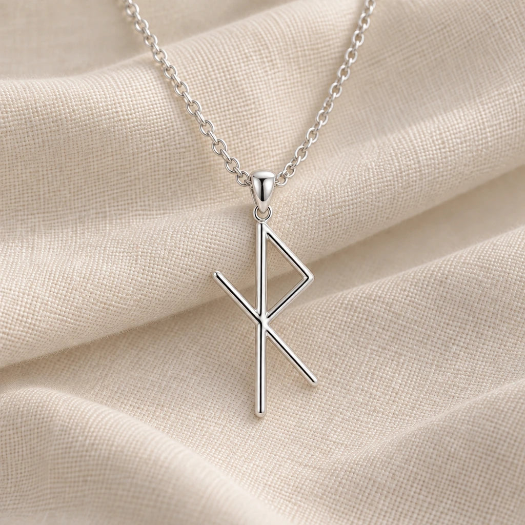 925 sterling silver safe travel bind rune pendant necklace on cream fabric