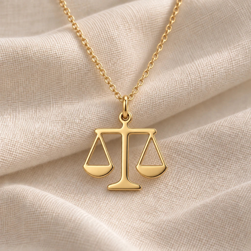 Scales of Justice pendant necklace in an 18k gold plated finish