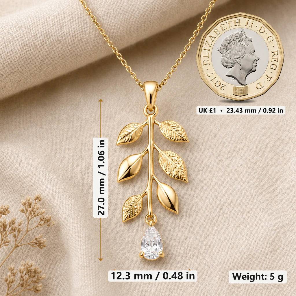 Willow Branch Birthstone Drop Pendant Necklace size guide, 27 by 12.3 mm