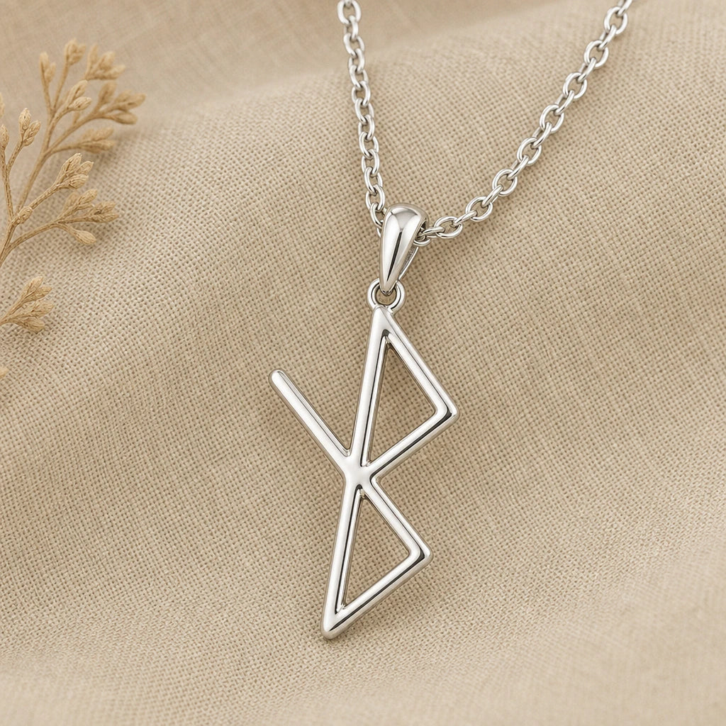 Viking Healing Rune Pendant Necklace in sterling silver, second view