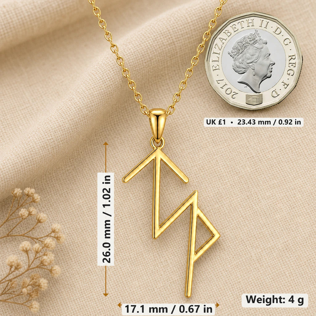 Viking Success Bind Rune Pendant Necklace size guide, 26 by 17.1 mm