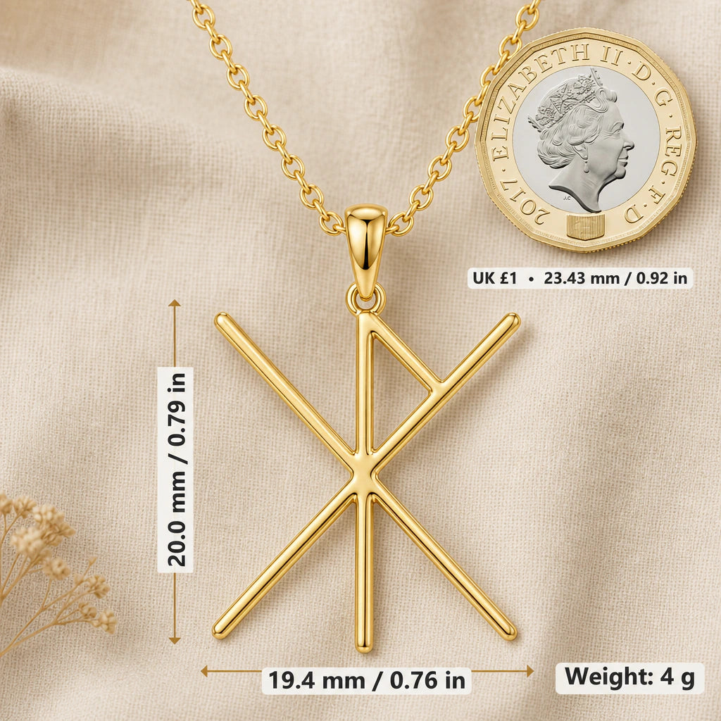 Viking Love and Protection Bind Rune Pendant Necklace size guide, 20 by 19.4 mm