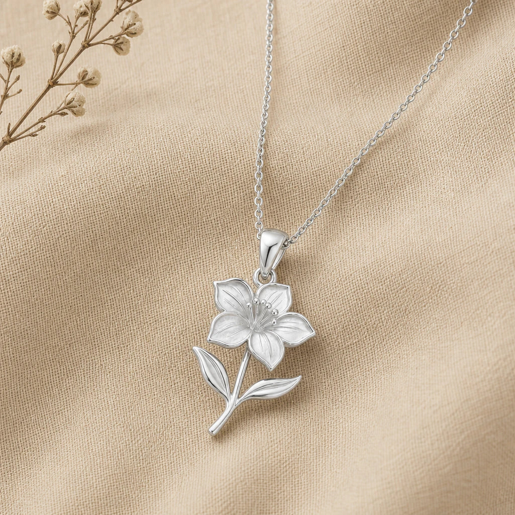 Azalea flower pendant necklace in 925 sterling silver