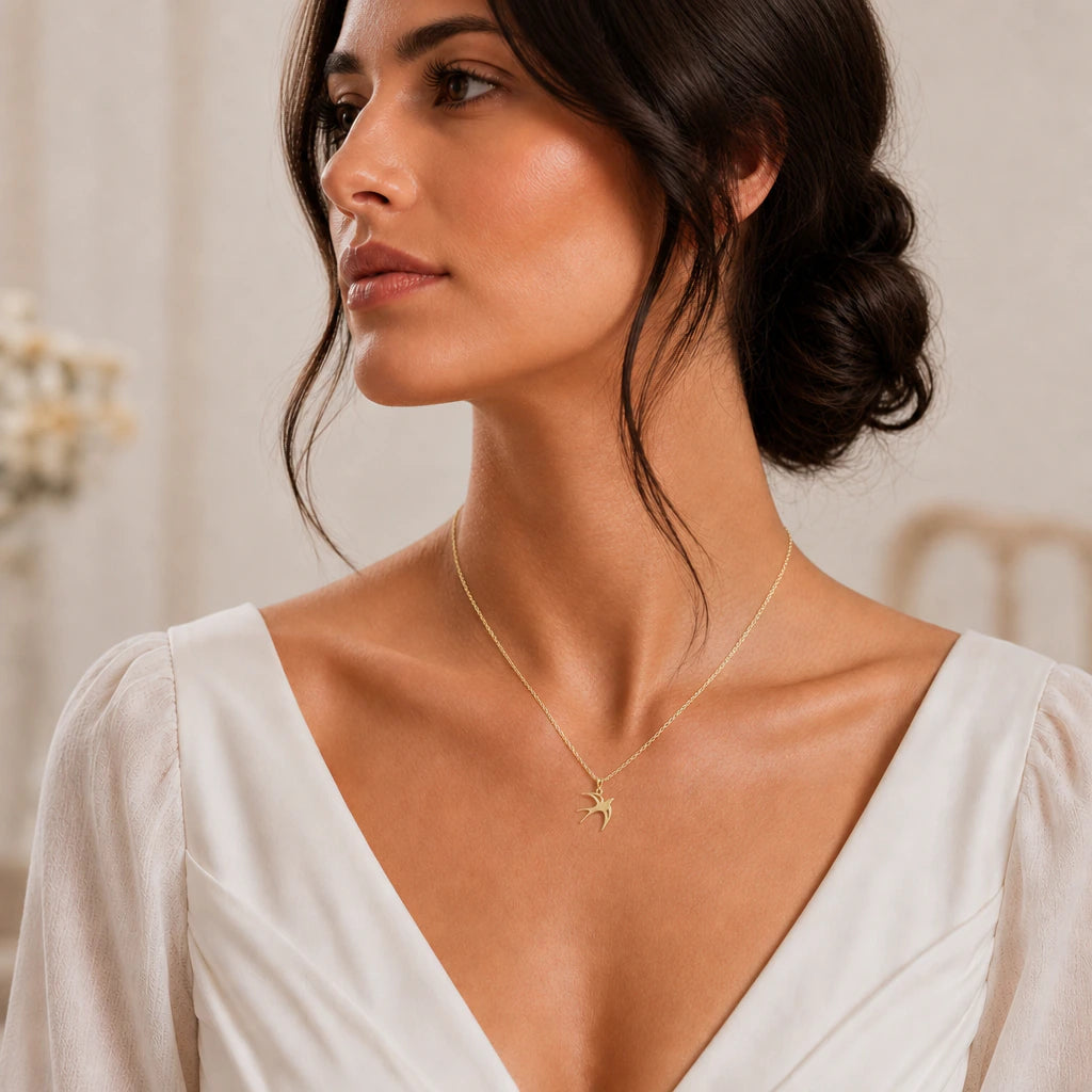 Swallow Bird Pendant Necklace worn