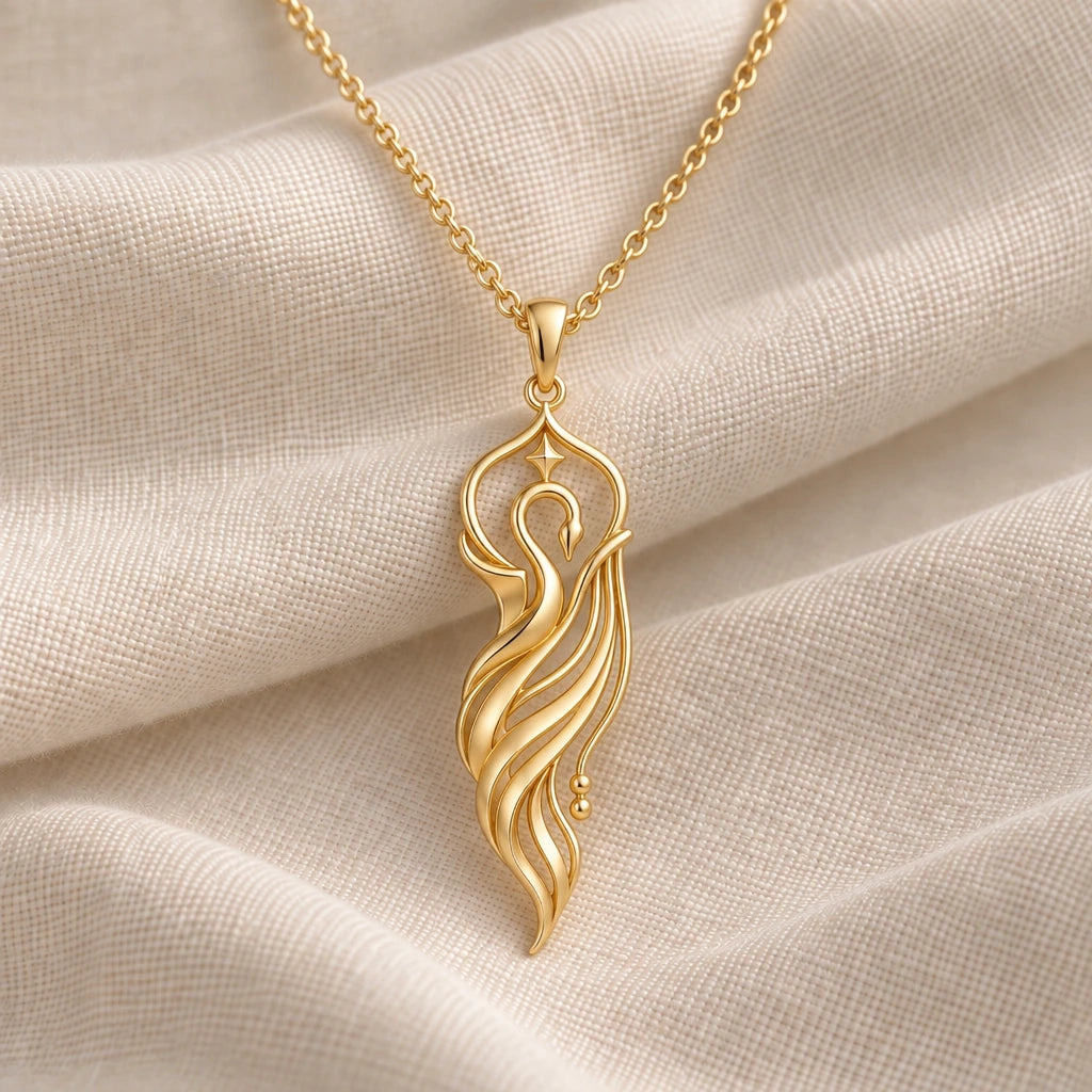 Swan Veil Crest pendant necklace in an 18k gold plated finish