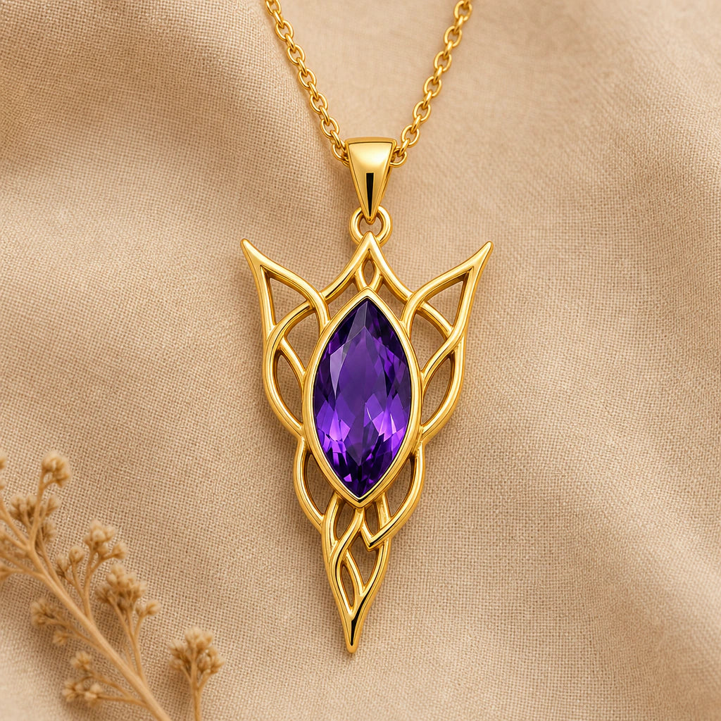 Elven Knot Birthstone Charm Pendant Necklace in 18k gold plated sterling silver