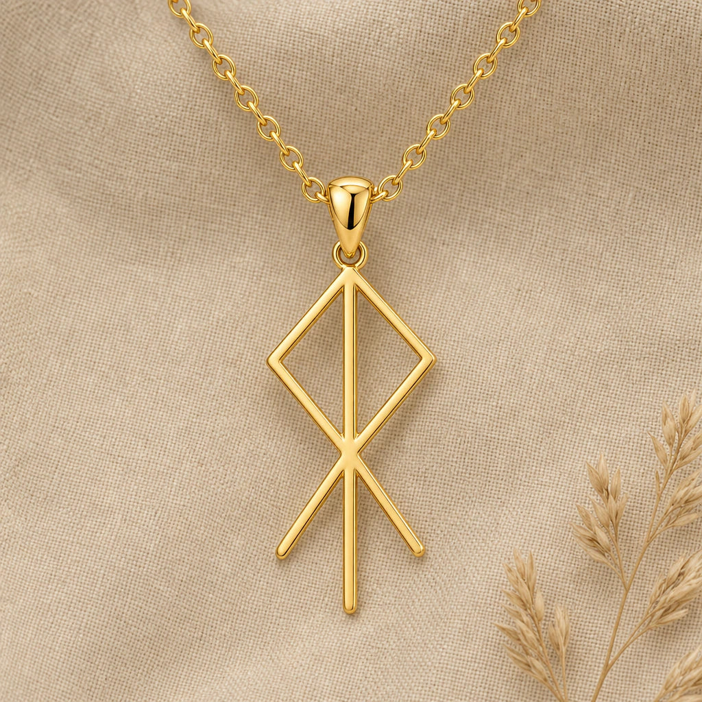 Viking Heart Bind Rune Pendant Necklace in 18k gold plated sterling silver