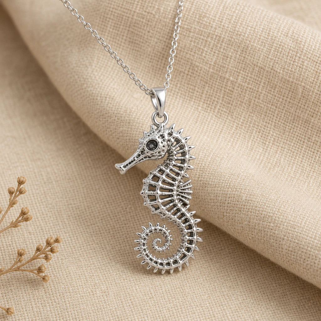 Sacred Seahorse Pendant Necklace in sterling silver, second view