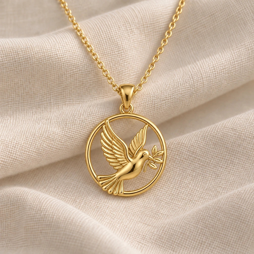 Dove of Peace pendant necklace in an 18k gold plated finish