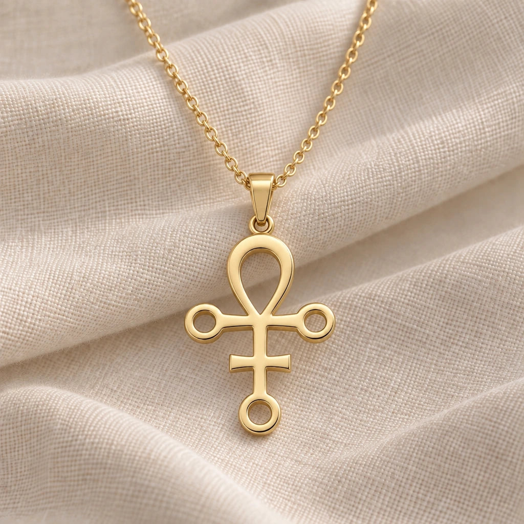 Anubis Loop Symbol pendant necklace in an 18k gold plated finish