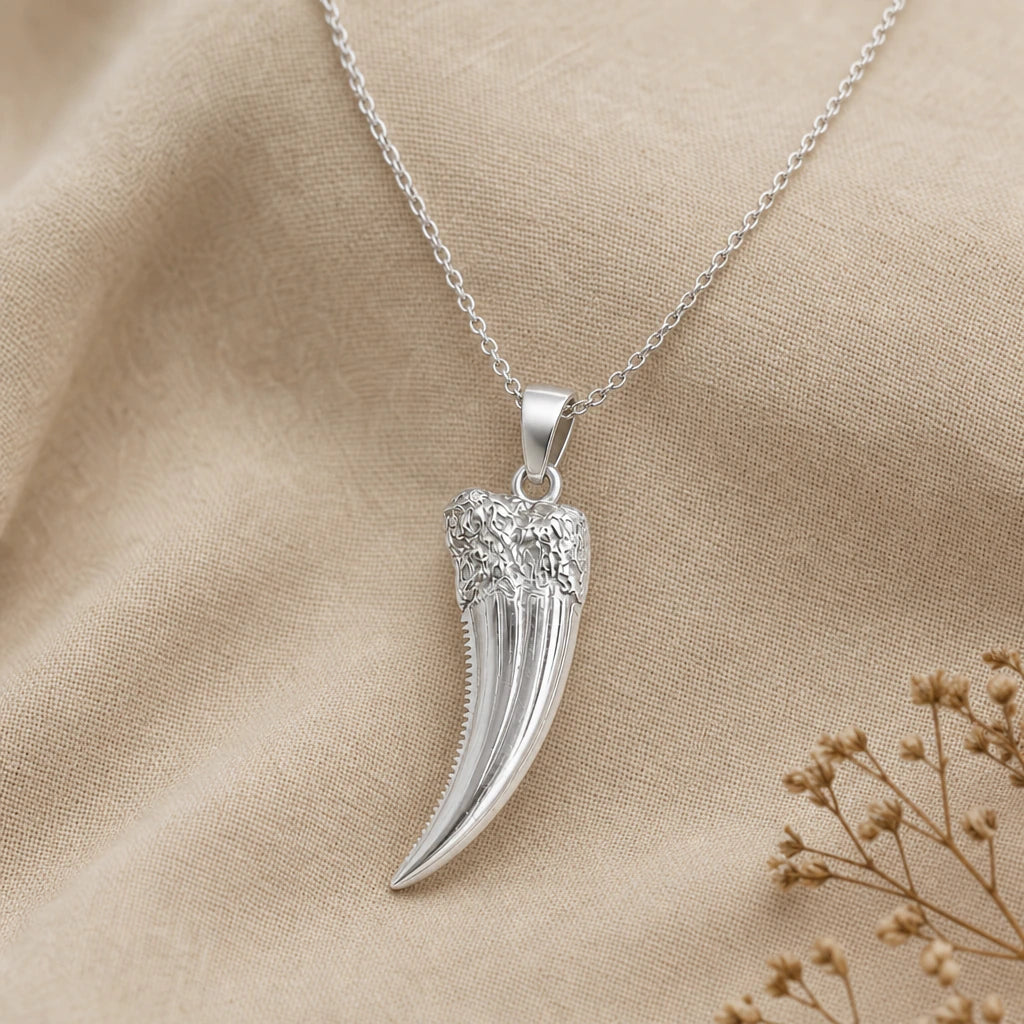 Sabre tooth fang pendant necklace in 925 sterling silver