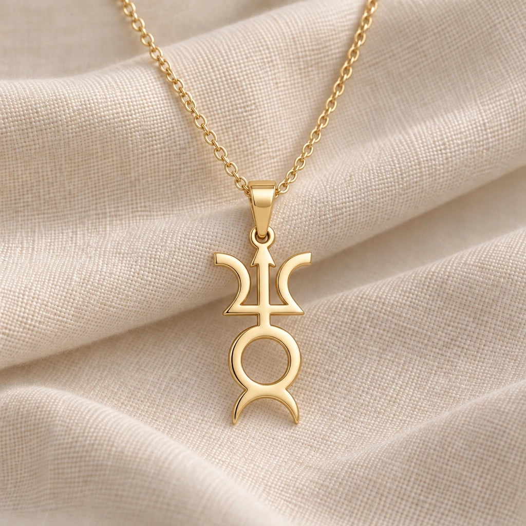 Varuna Horned Symbol pendant necklace in an 18k gold plated finish