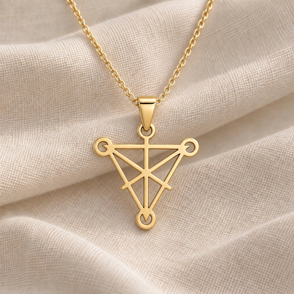 Tetractys Symbol pendant necklace in an 18k gold plated finish