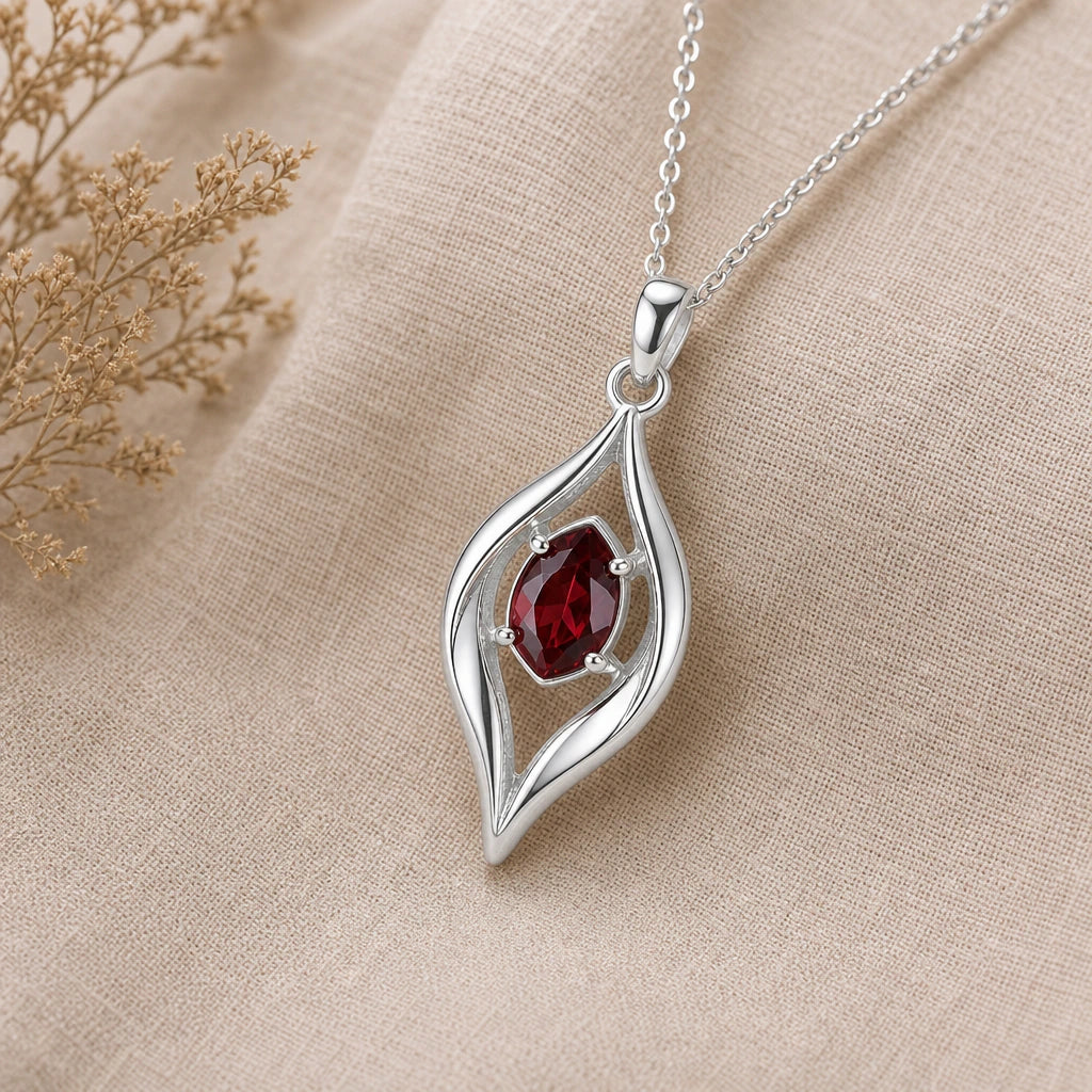 Organic Flame Birthstone Pendant Necklace in sterling silver