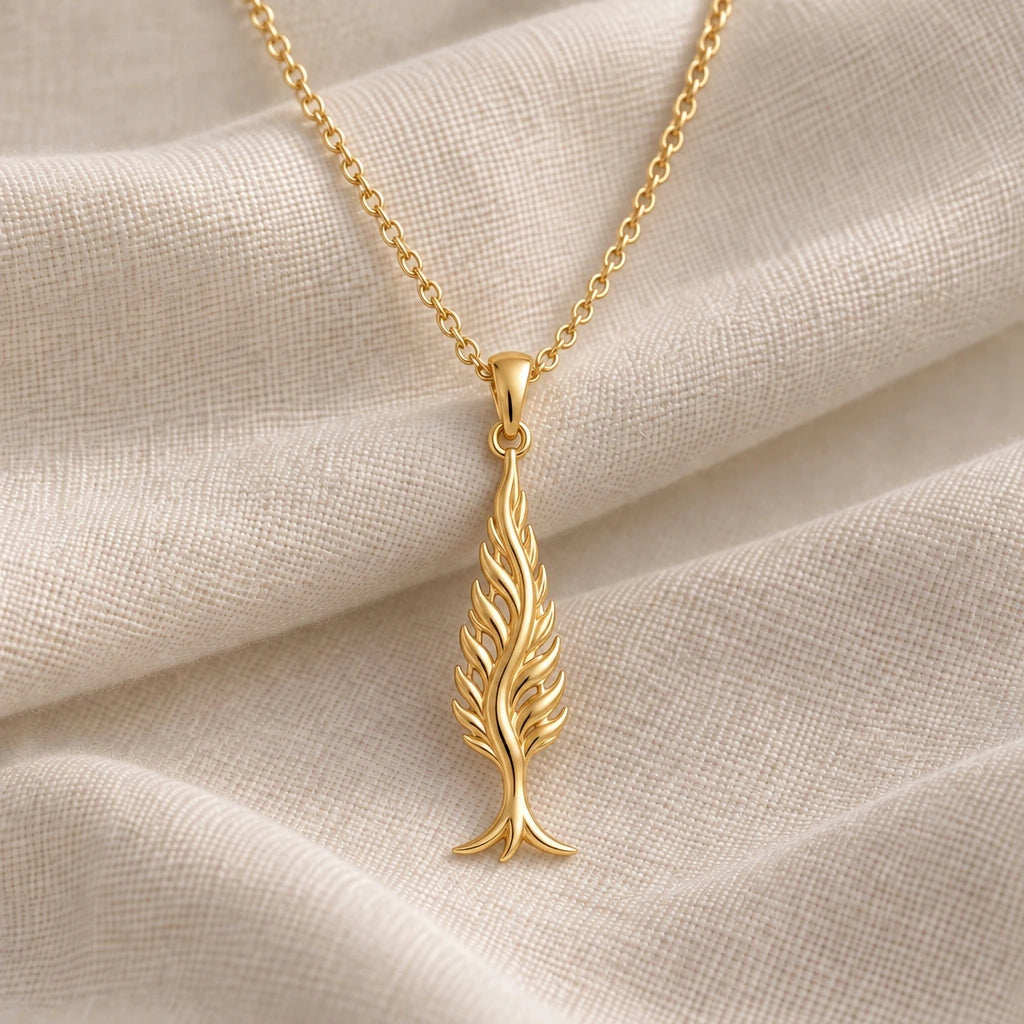 Cypress Flame Tree pendant necklace in an 18k gold plated finish