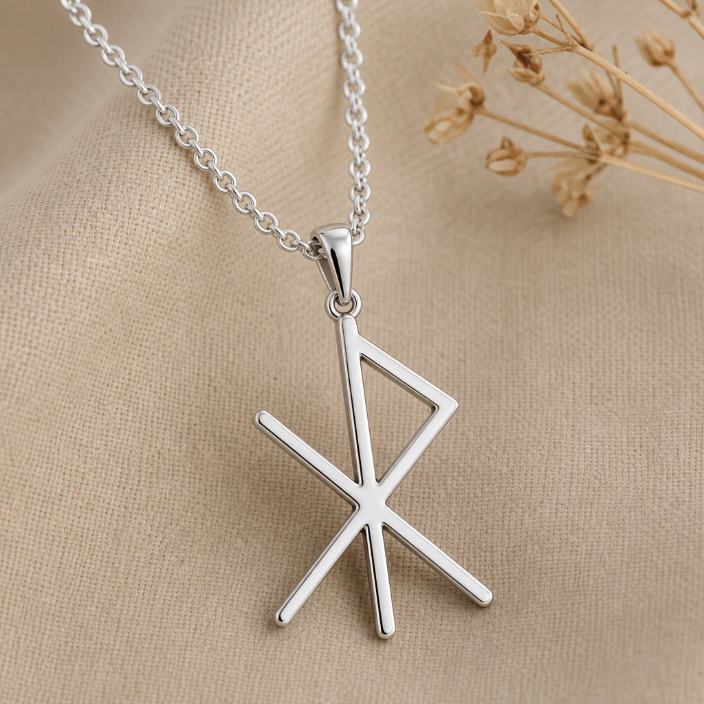 Viking Love Bind Rune Pendant Necklace in sterling silver