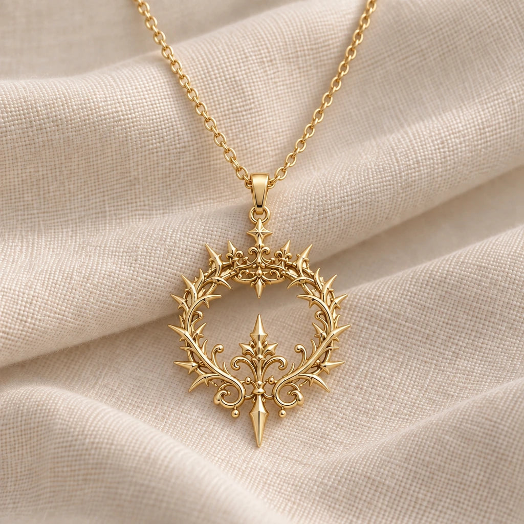 Majestic Thorn Crown pendant necklace in an 18k gold plated finish