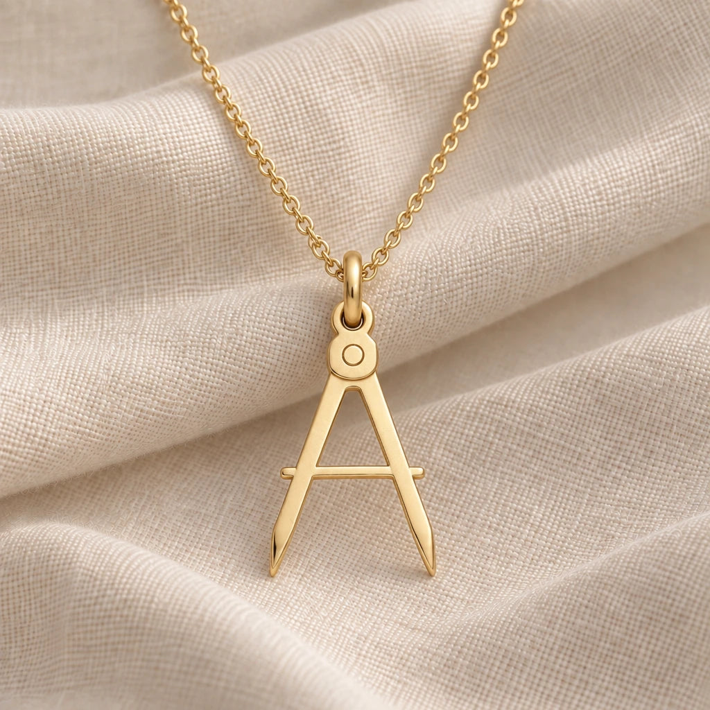 Architect Compass Brushed pendant necklace in an 18k gold plated finish