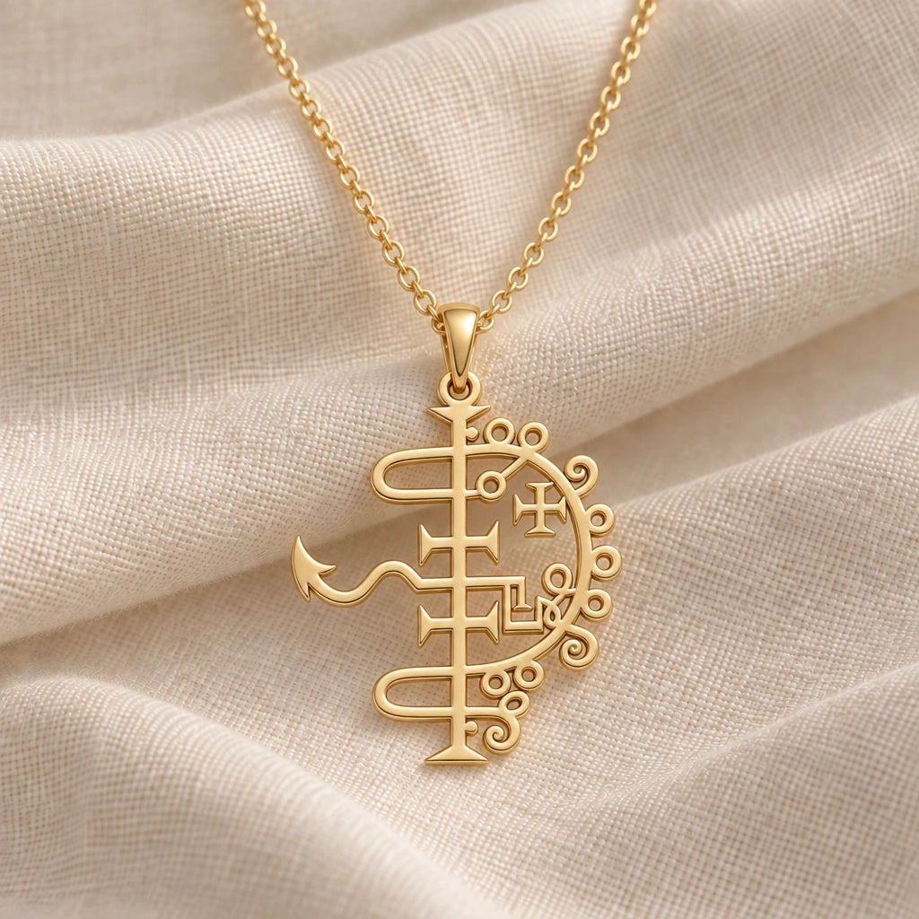 Asmoday Sigil pendant necklace in an 18k gold plated finish