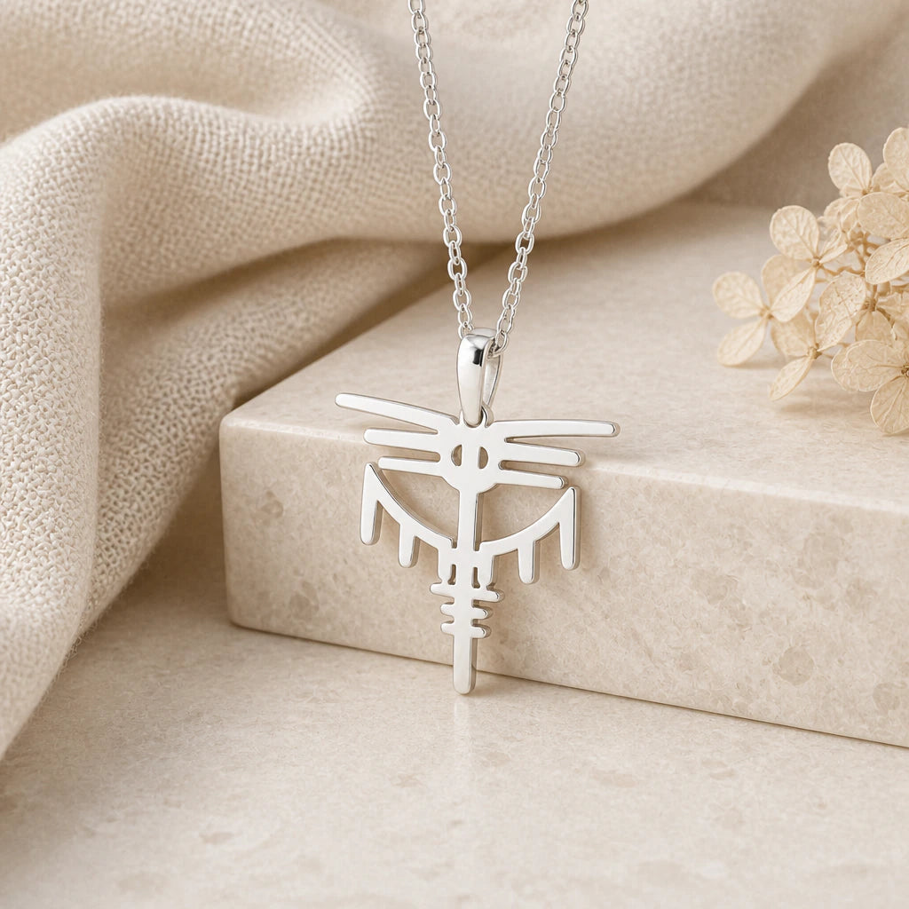 925 sterling silver valkyrie dragon sigil pendant necklace on softly folded cream linen