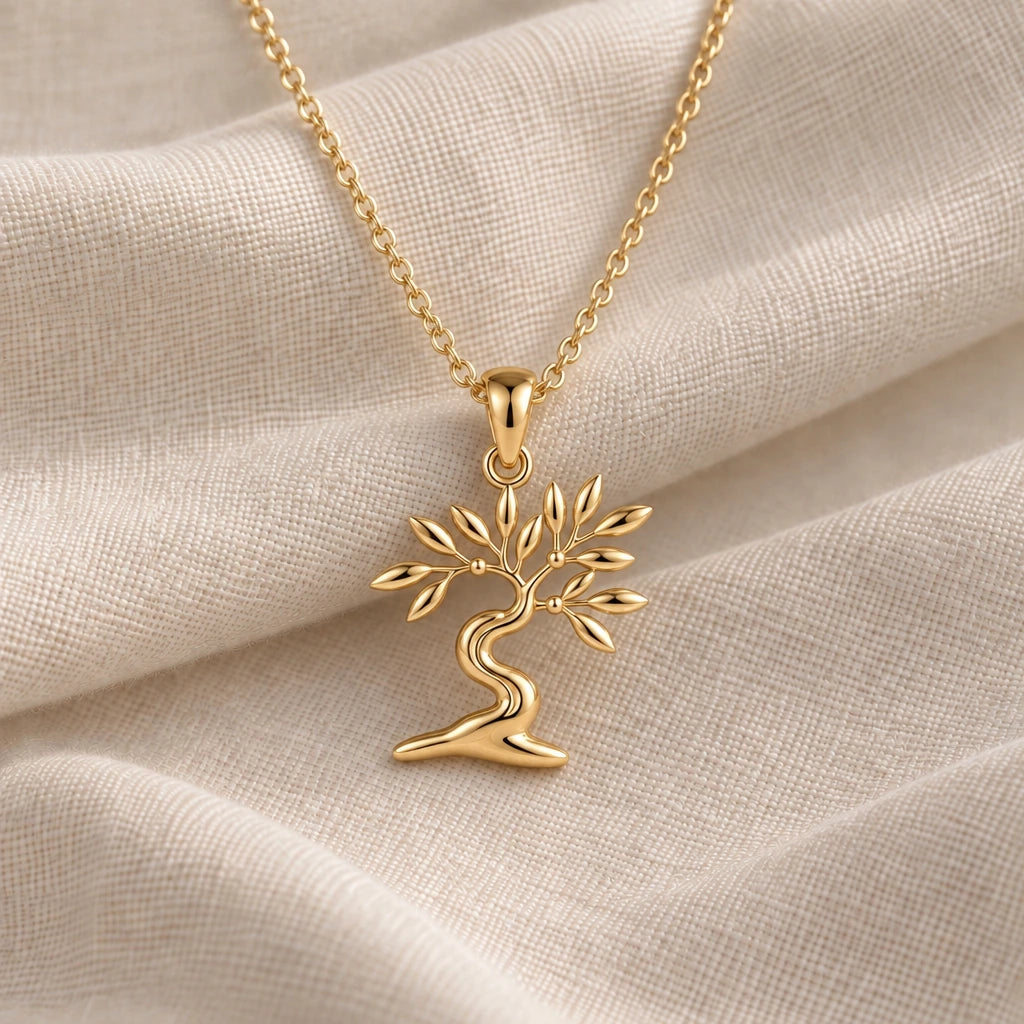 Olive Drift Bonsai pendant necklace in an 18k gold plated finish