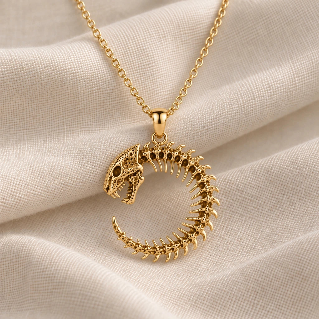 Leopard Spine Halo pendant necklace in an 18k gold plated finish