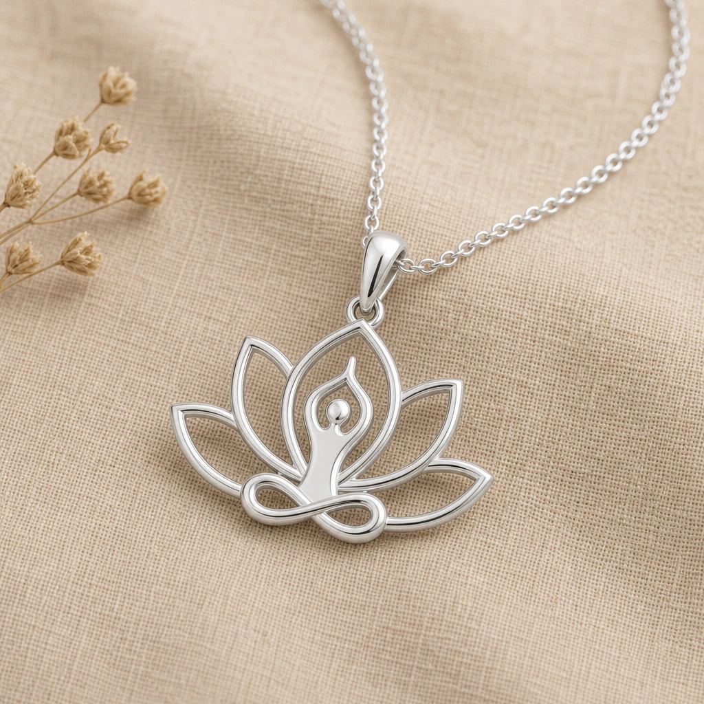 Meditation Lotus Pendant Necklace in sterling silver