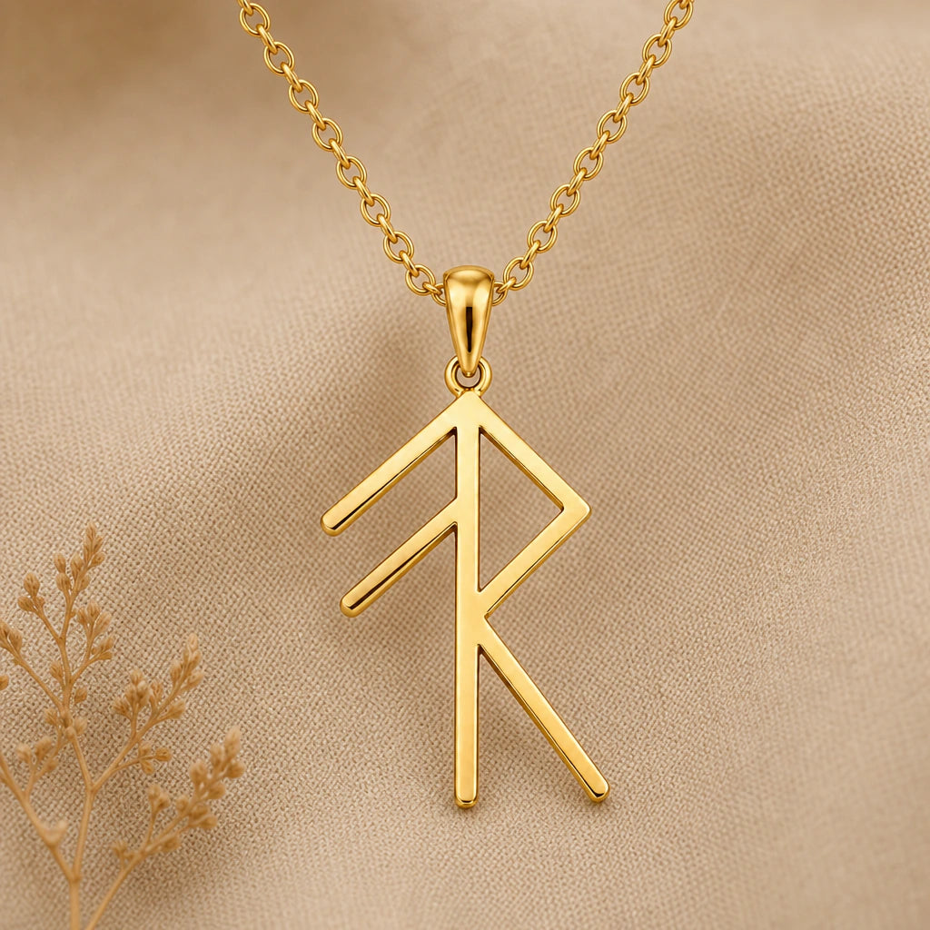 Viking Energy Bind Rune Pendant Necklace in 18k gold plated sterling silver