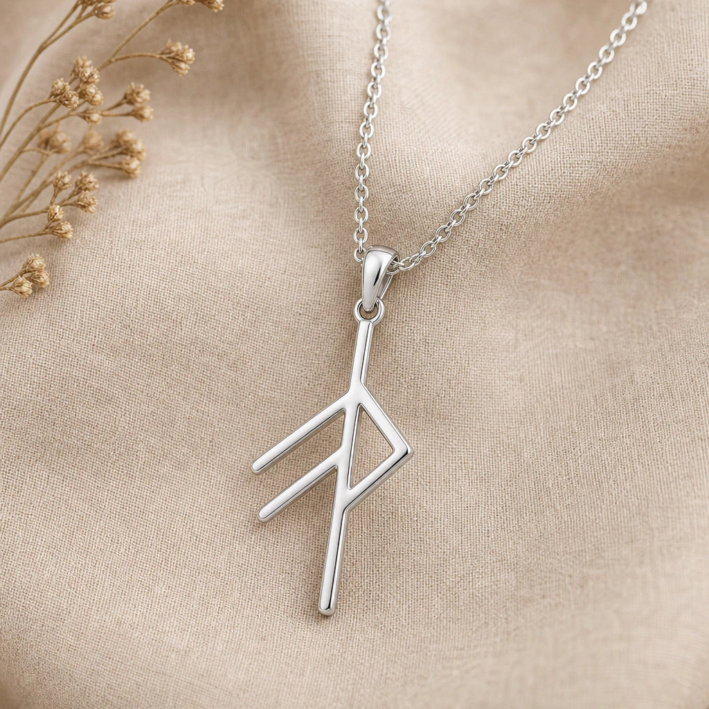 Viking Grace Bind Rune Pendant Necklace in sterling silver, second view